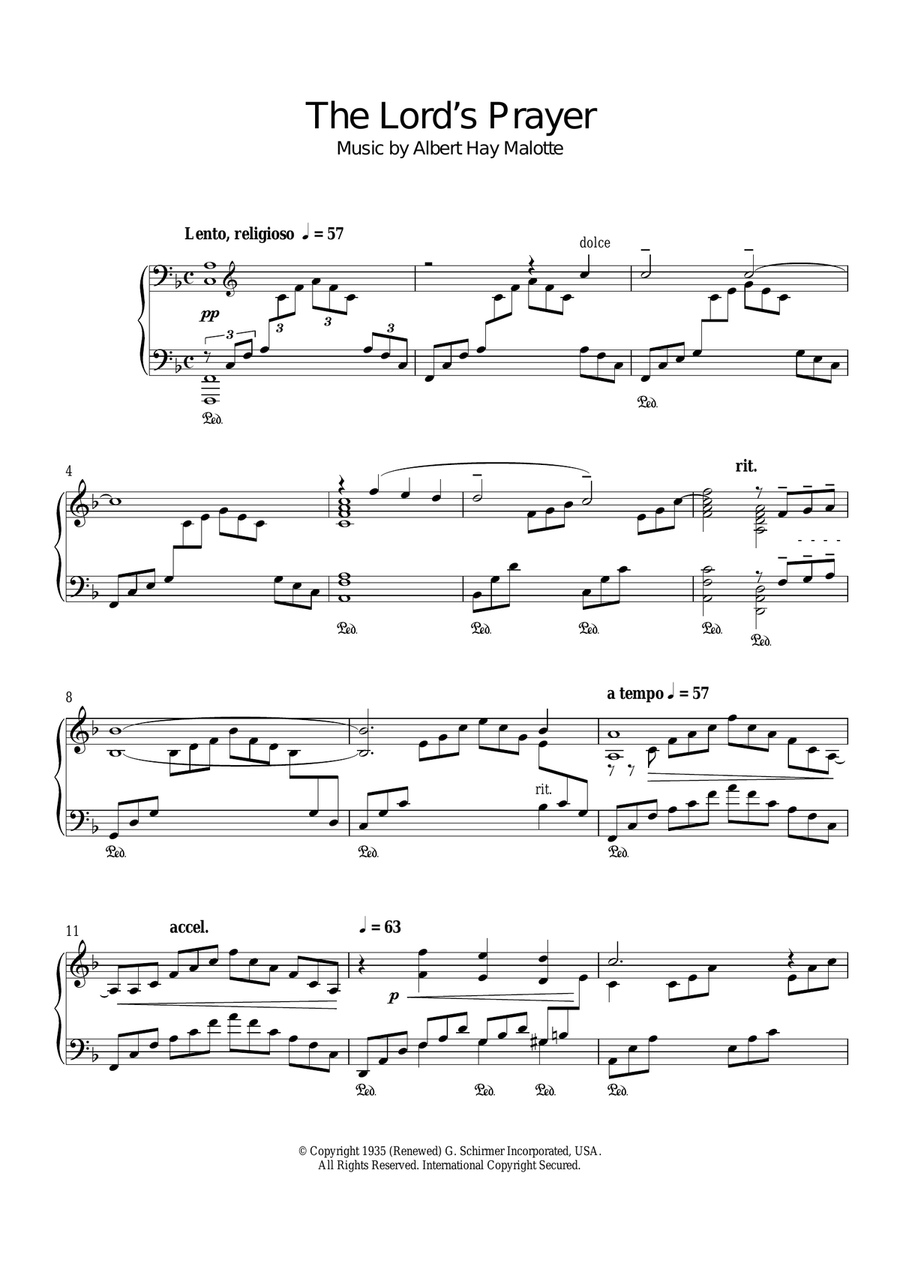 The Lord's Prayer The Lord's Prayer Piano Solo scores gallery preview page 1
