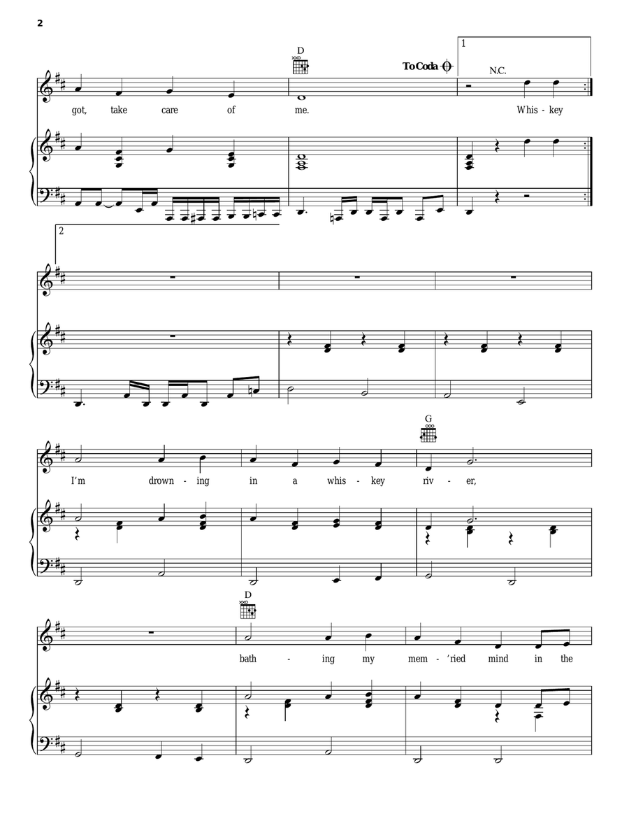 Whiskey River Whiskey River Piano, Vocal, Guitar scores gallery preview page 2