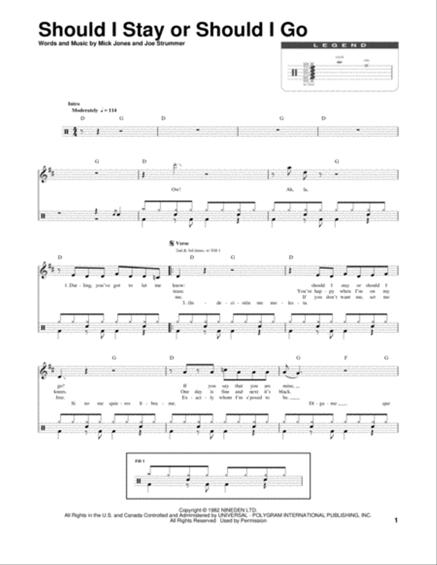 Should I Stay Or Should I Go Drum Set scores gallery preview page 1