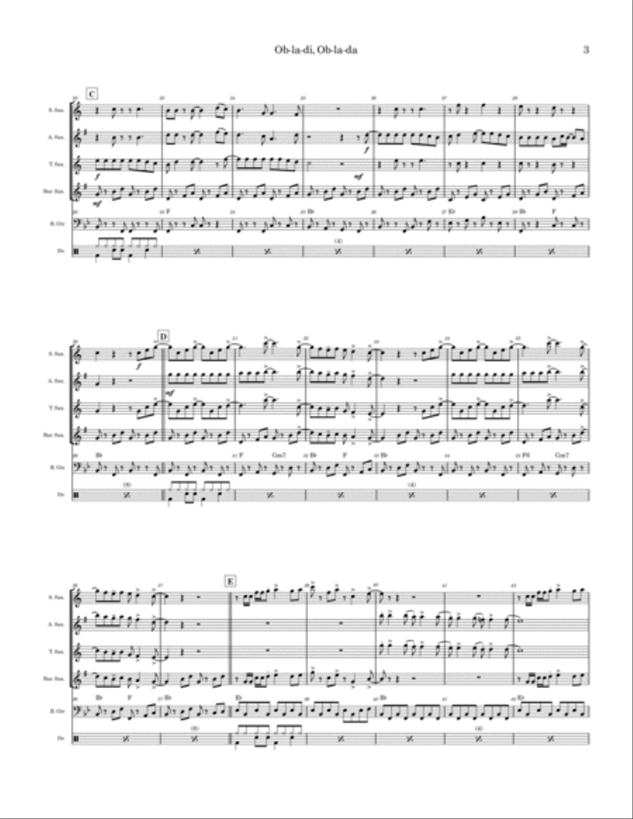 Ob-la-di, Ob-la-da Saxophone Quartet scores gallery preview page 3
