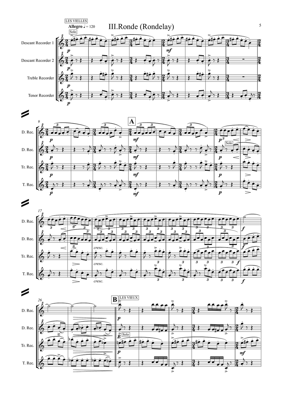 Ravel: Trois Chansons (Three Songs) (includes Three Lovely Birds of Paradise) - recorder quartet Woodwind Quartet scores gallery preview page 5