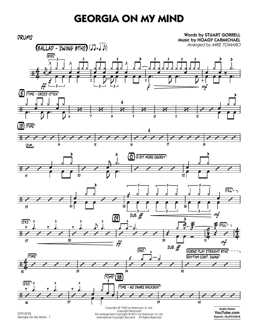Georgia on My Mind - Drums Jazz Ensemble scores gallery preview page 1