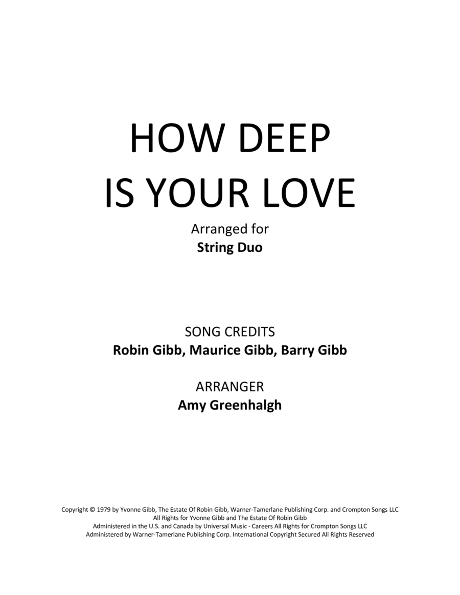How Deep Is Your Love String Duet scores gallery preview page 1