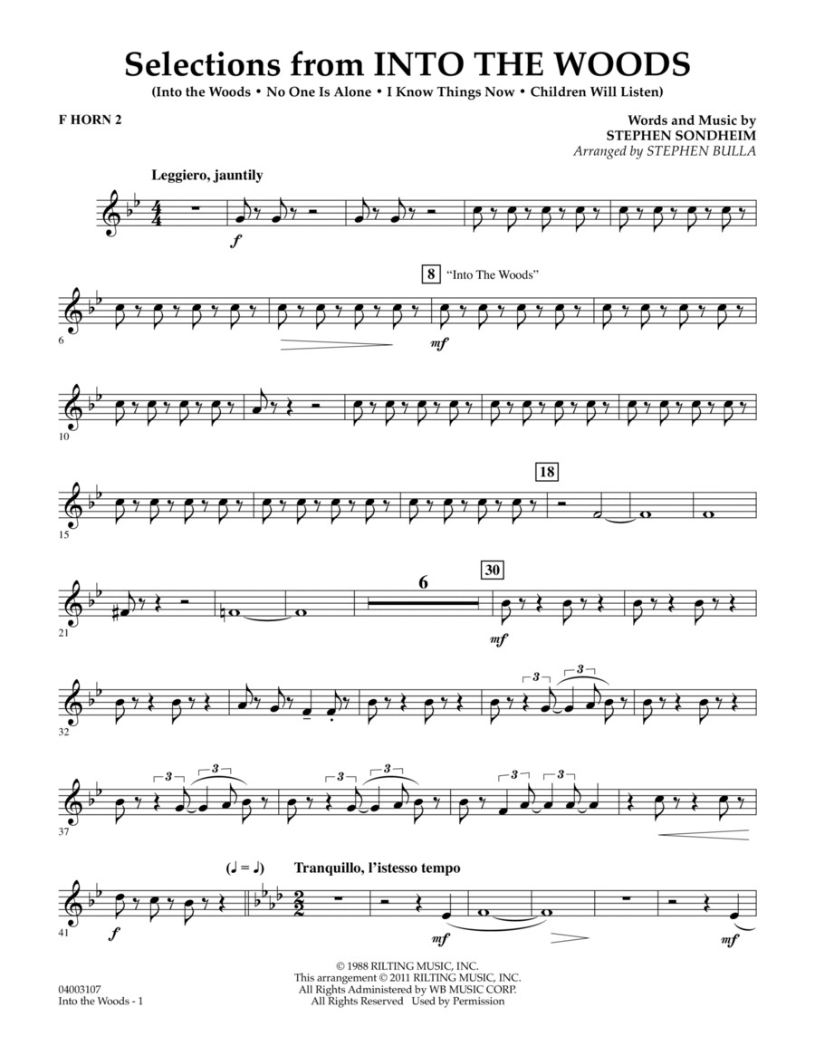 Selections from Into the Woods - F Horn 2 Concert Band scores gallery preview page 1