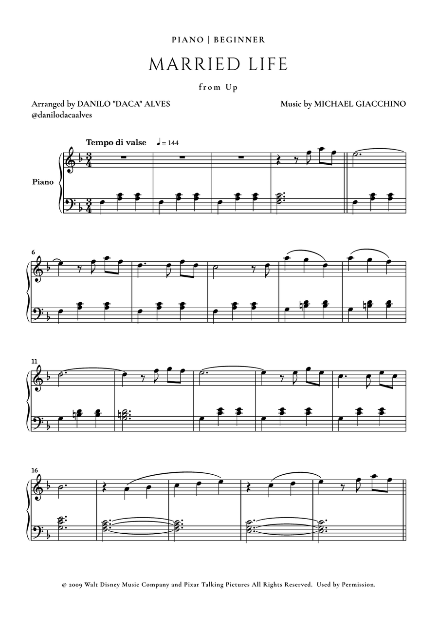 Married Life Easy Piano scores gallery preview page 1