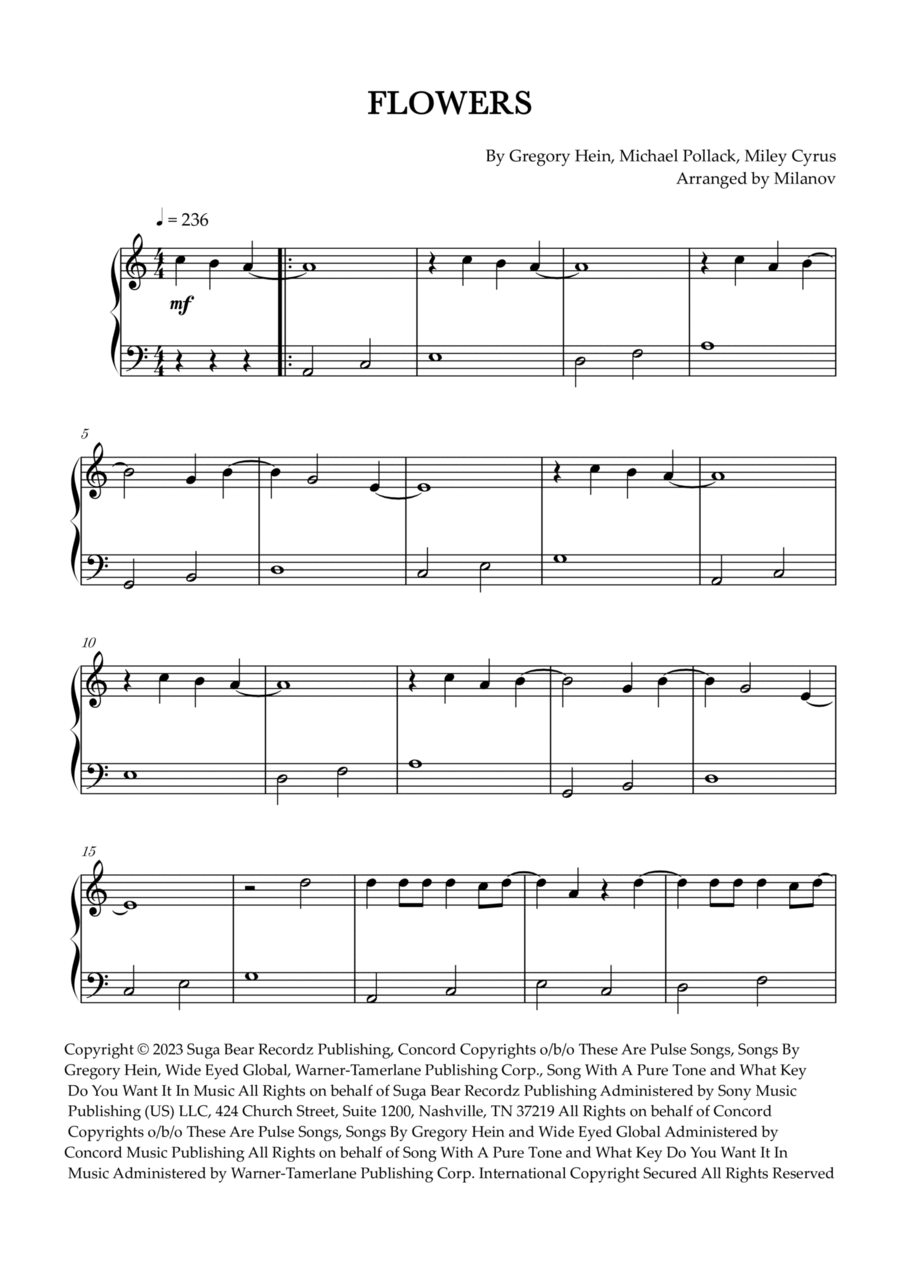Flowers Easy Piano scores gallery preview page 1