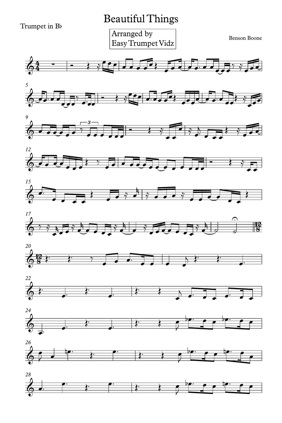 Beautiful Things Trumpet Solo scores gallery preview page 1