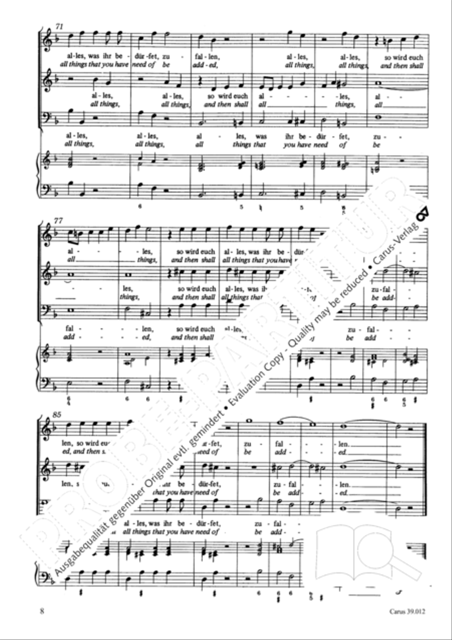 Seek in the first place after God's kingdom (Trachtet am ersten nach dem Reich Gottes) SA scores gallery preview page 8