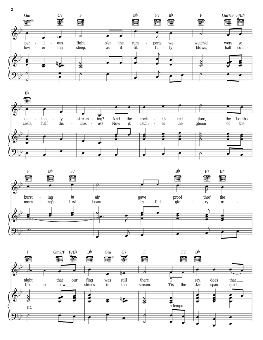 The Star Spangled Banner Piano, Vocal, Guitar scores gallery preview page 2