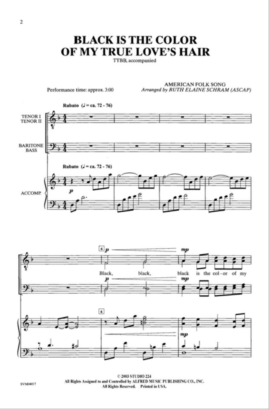 Black Is the Color of My True Love's Hair Men's Choir scores gallery preview page 8