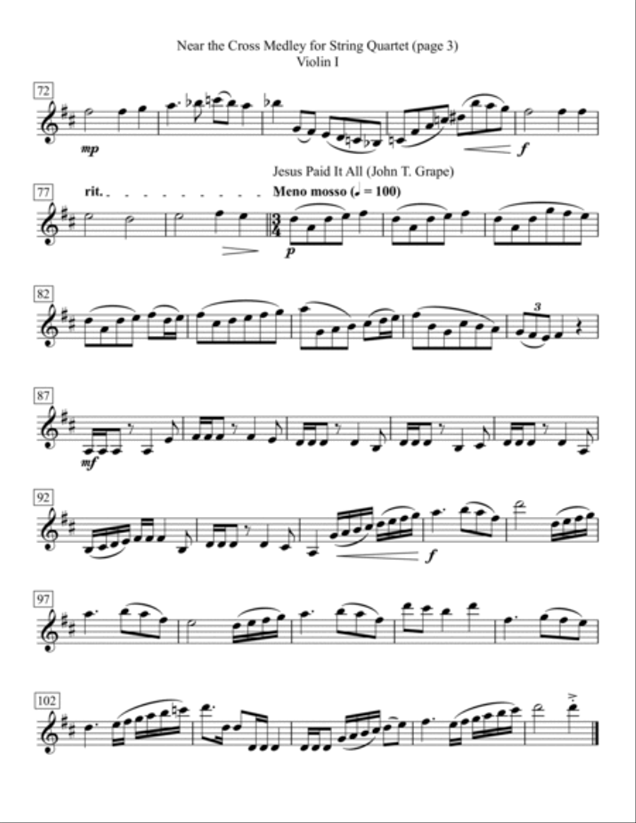 Near the Cross Medley for String Quartet String Quartet scores gallery preview page 3