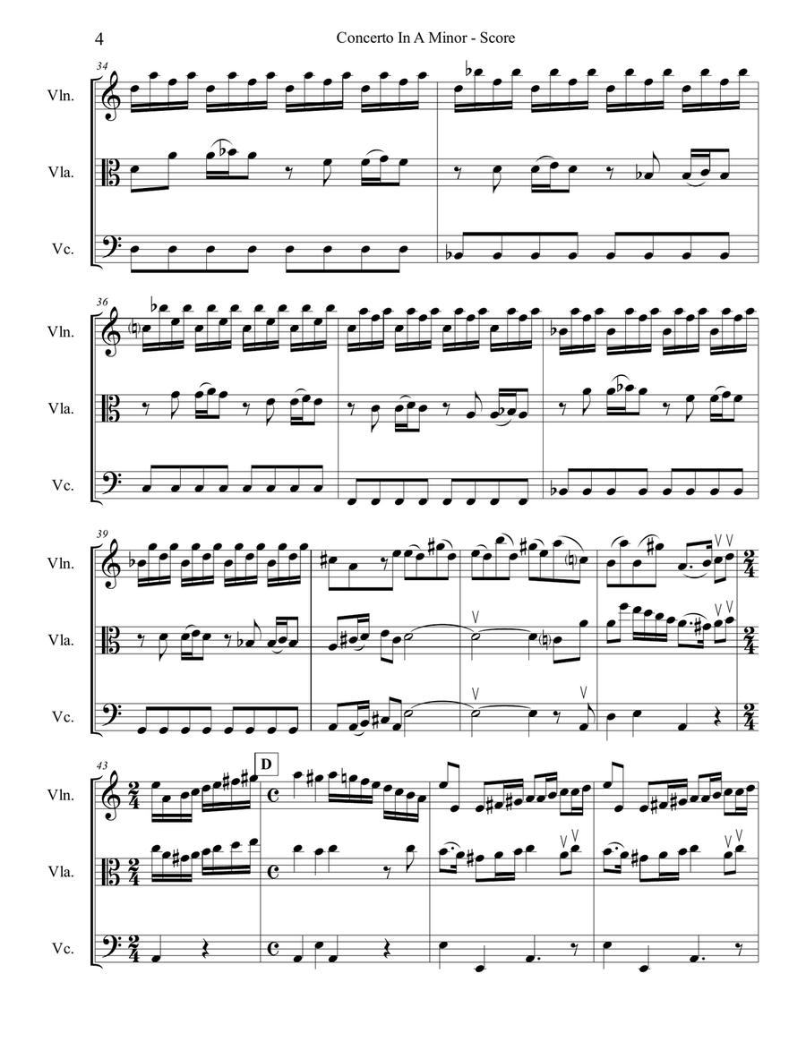 Vivaldi Concerto in A Minor, 1st mvt. for String Trio String Trio scores gallery preview page 4