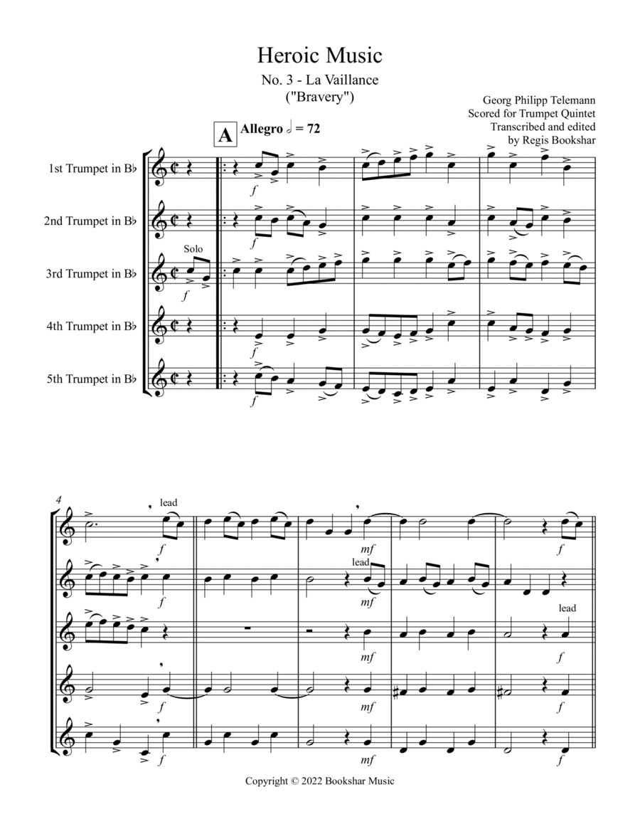 Heroic Music - No. 3. La Vaillance (Bb) (Trumpet Quintet) image number null