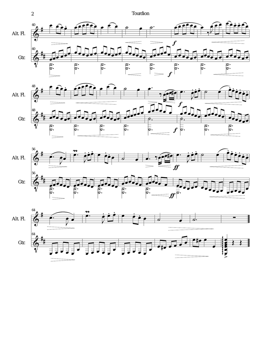 Tourdion (Quand je bois du vin clairet) for alto flute and guitar Flute scores gallery preview page 2