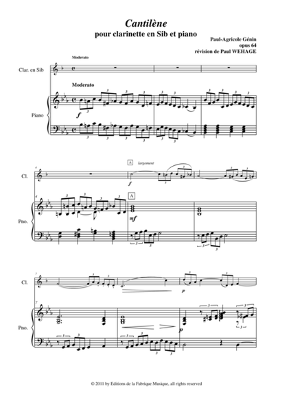 Paul-Agricole Génin: Cantilène, Opus 64 for Bb clarinet and piano