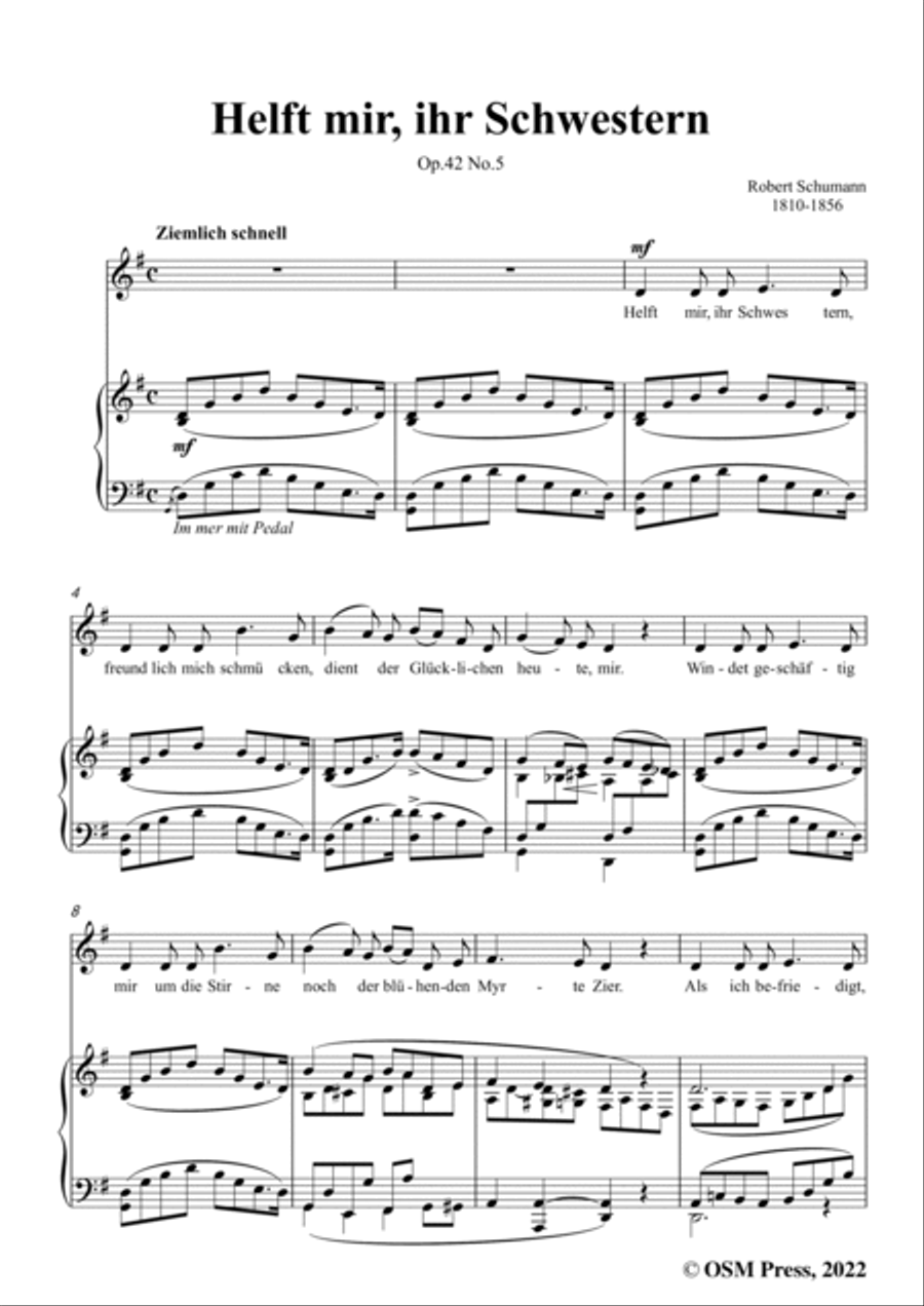 Schumann-Helft mir,ihr Schwestern,Op.42 No.5,in G Major Voice scores gallery preview page 3