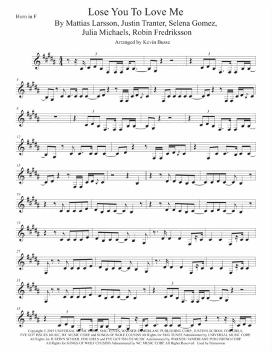 Lose You To Love Me Horn Solo scores gallery preview page 1