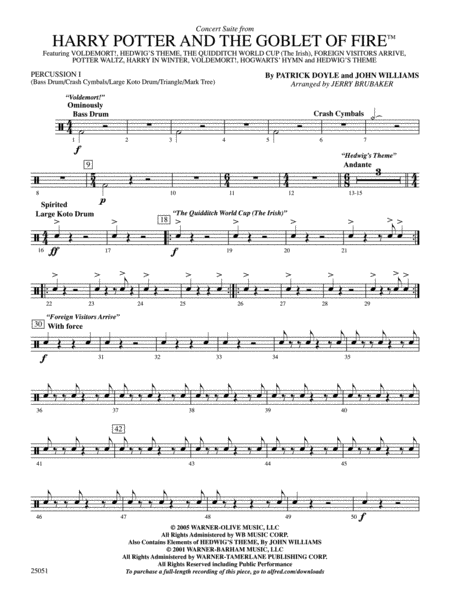 Harry Potter and the Goblet of Fire,™ Concert Suite from: 1st Percussion