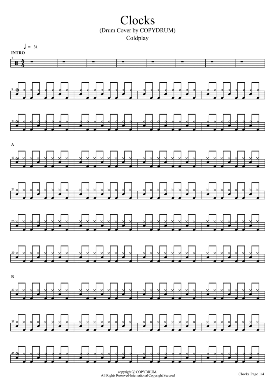 Clocks Drum Set scores gallery preview page 1