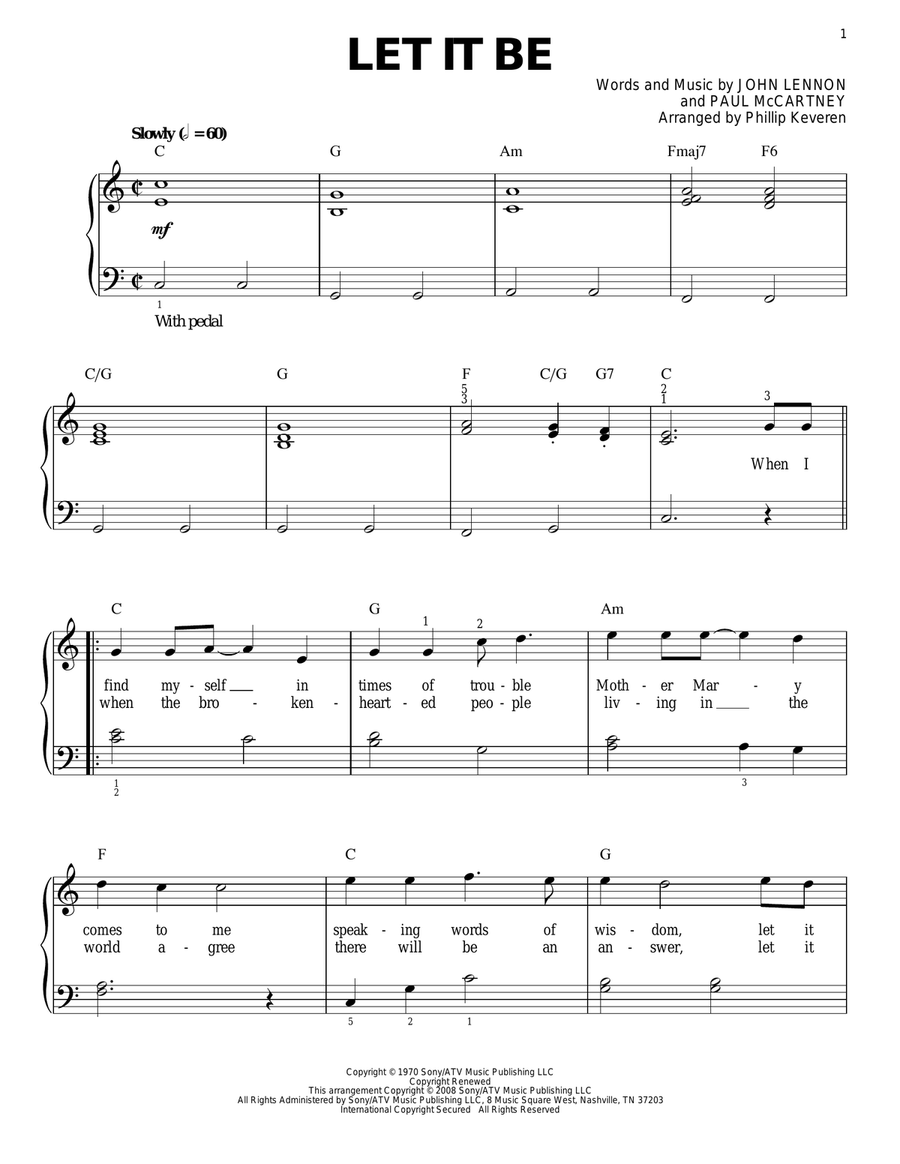 Let It Be (arr. Phillip Keveren) Easy Piano scores gallery preview page 1