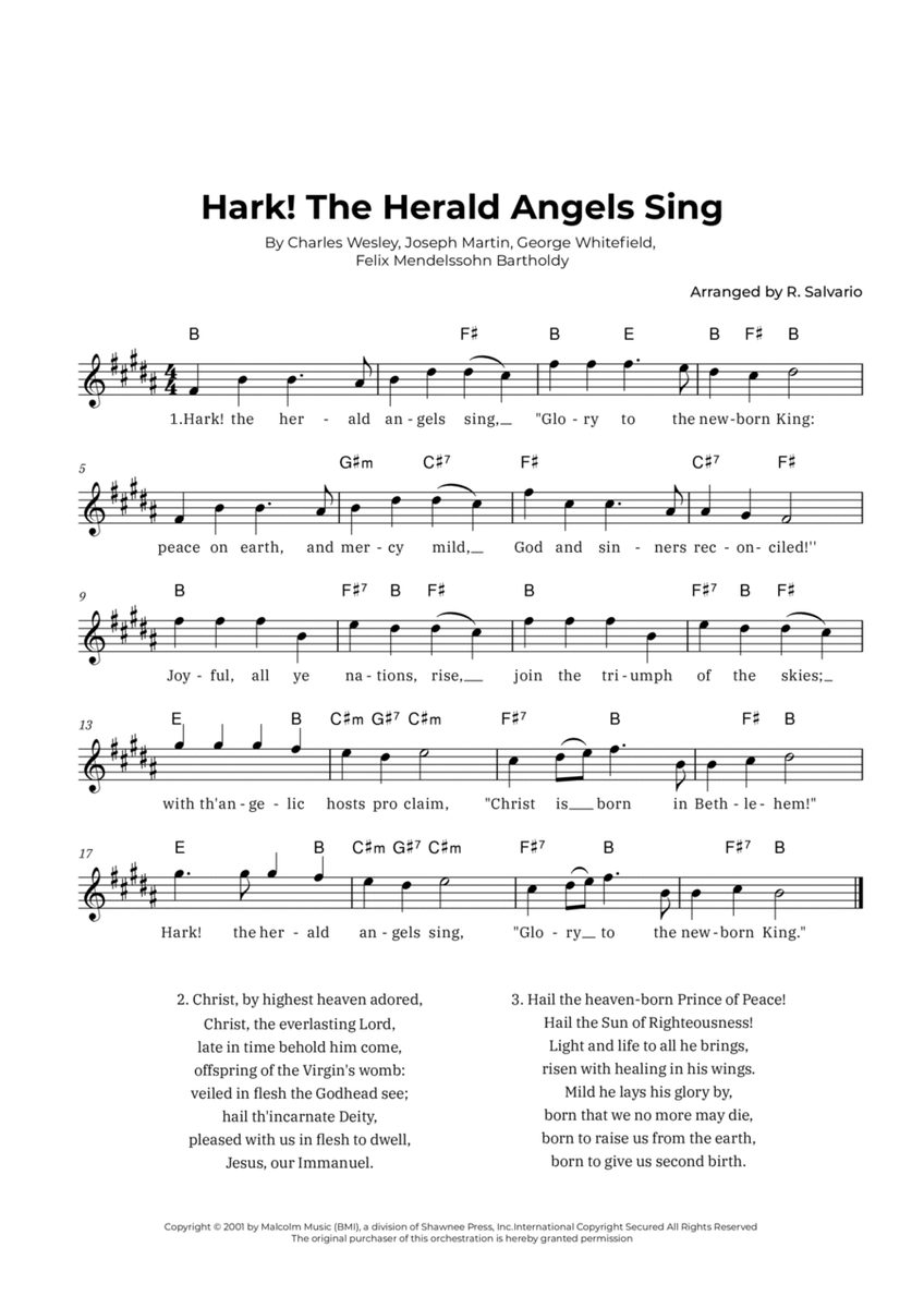 Hark! The Herald Angels Sing (Key of B Major) image number null
