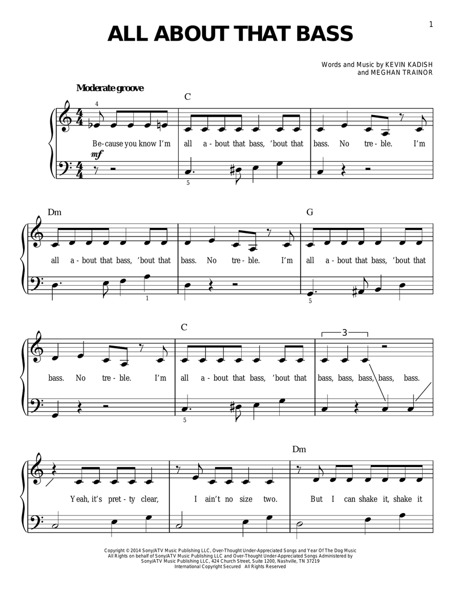 All About That Bass Easy Piano scores gallery preview page 1