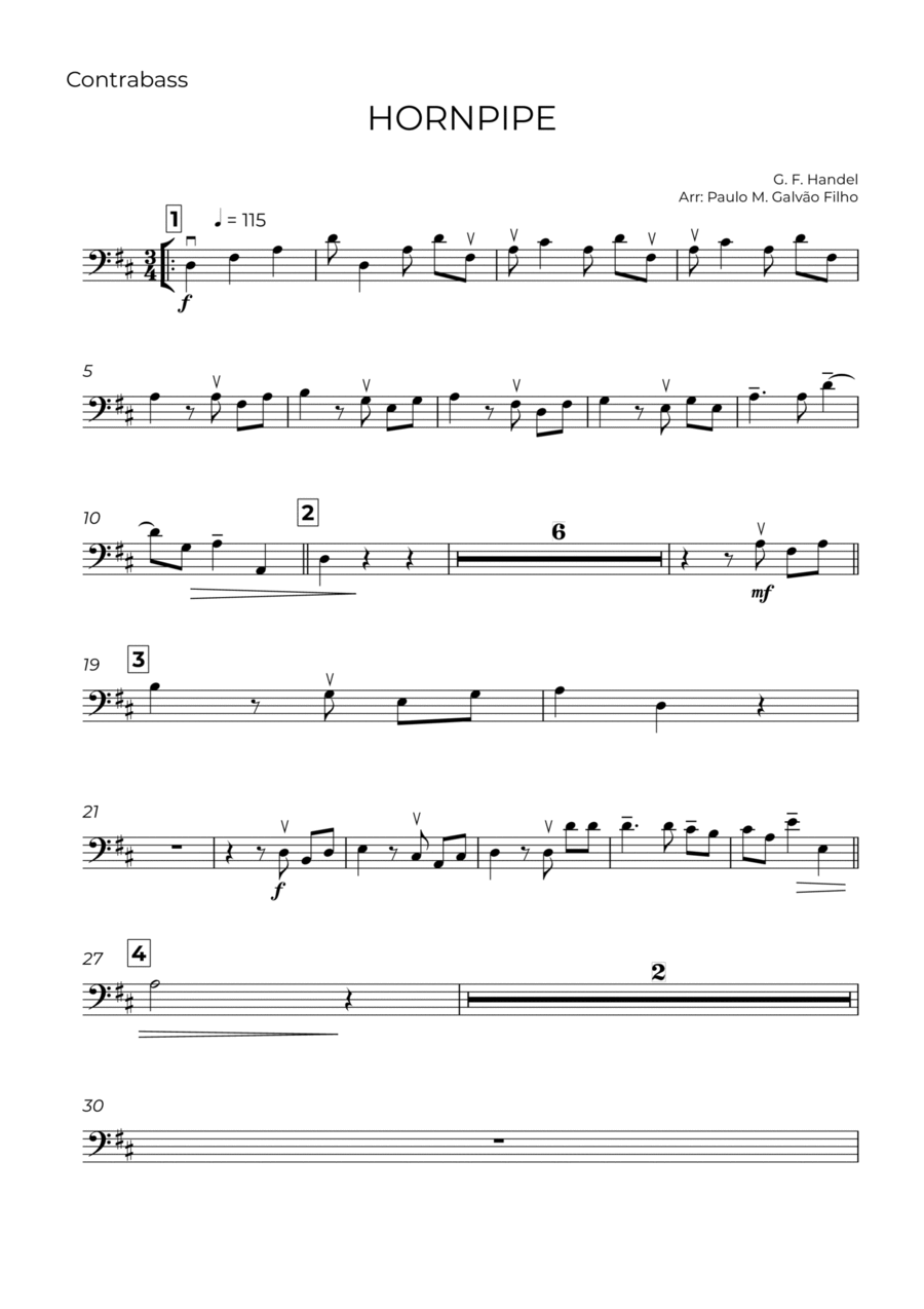 HORNPIPE – HANDEL - STRING QUINTET String Quartet scores gallery preview page 1