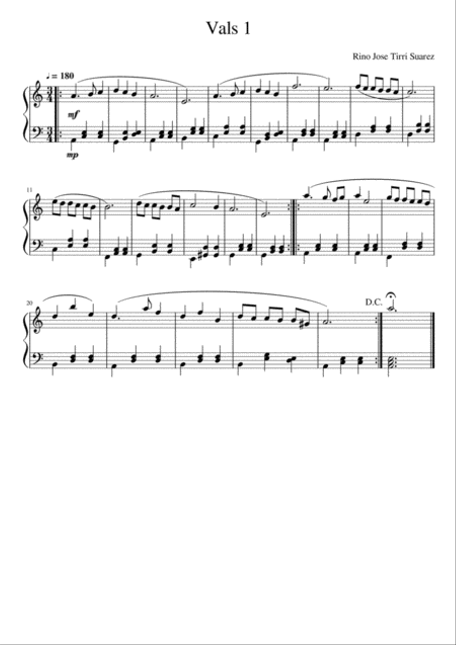 Vals 1 - Rino Tirri Vals 1 - Rino Tirri Piano Solo scores gallery preview page 1