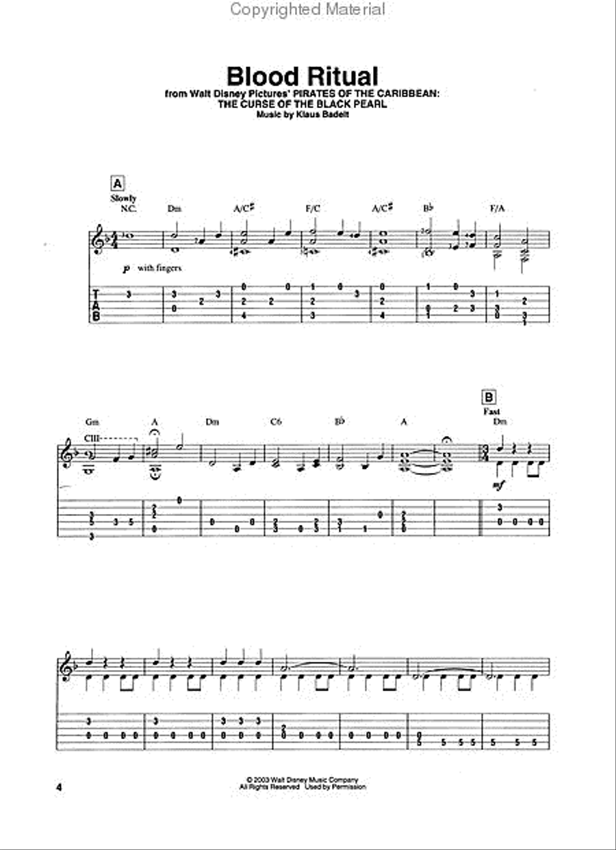 Pirates of the Caribbean Guitar Tablature scores gallery preview page 2