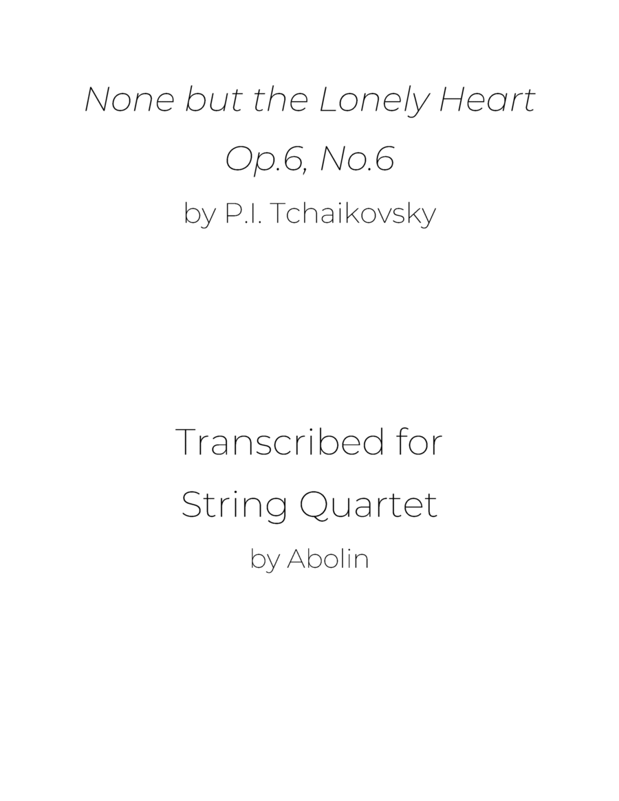 Tchaikovsky: None but the Lonely Heart - String Quartet String Quartet scores gallery preview page 1