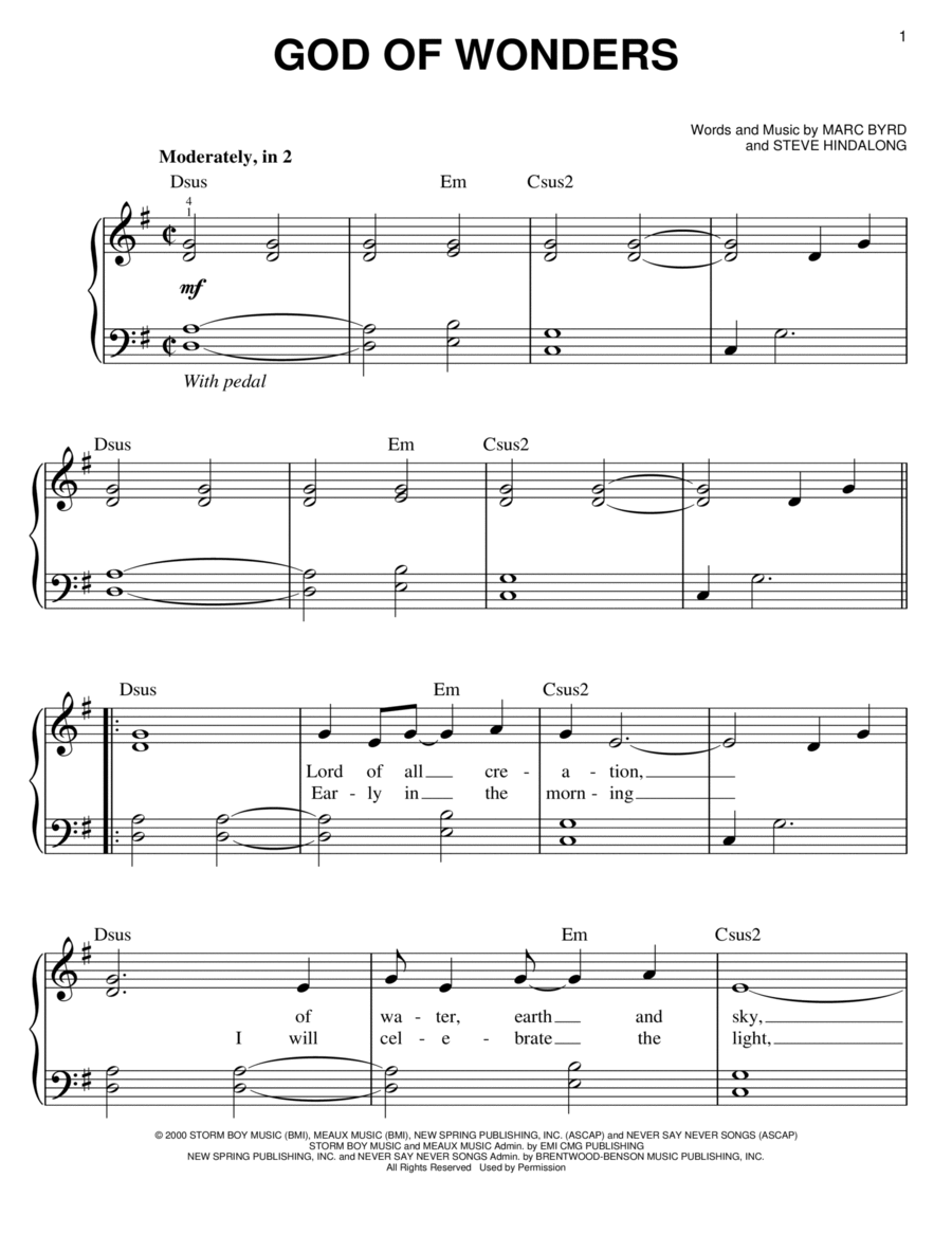 God Of Wonders God Of Wonders Easy Piano scores gallery preview page 1