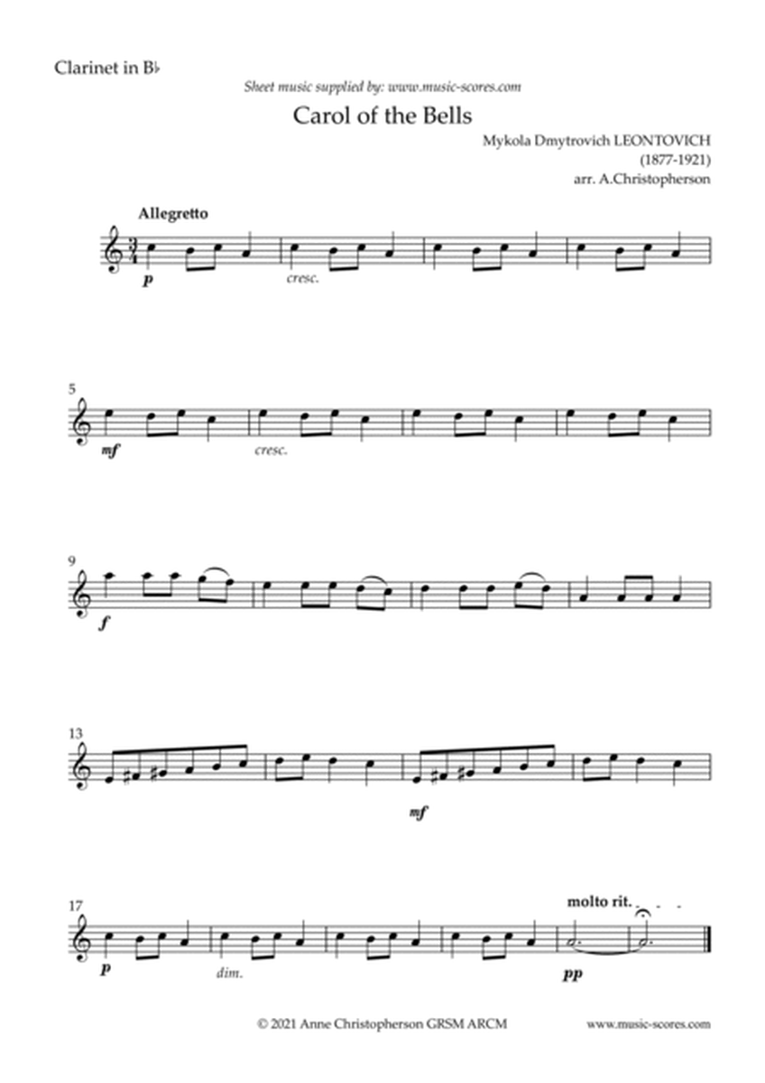 Carol of the Bells - Easy Clarinet with note names image number null
