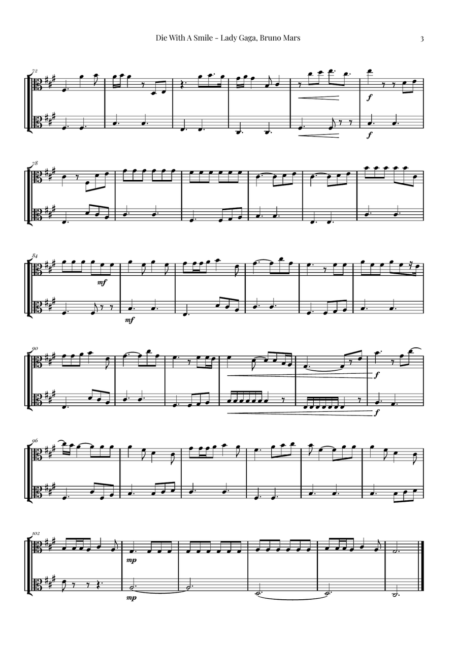 Die With A Smile String Duet scores gallery preview page 3