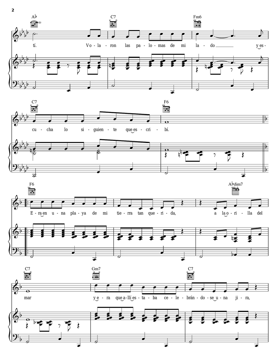 Bajo Un Palmar Piano, Vocal, Guitar scores gallery preview page 2