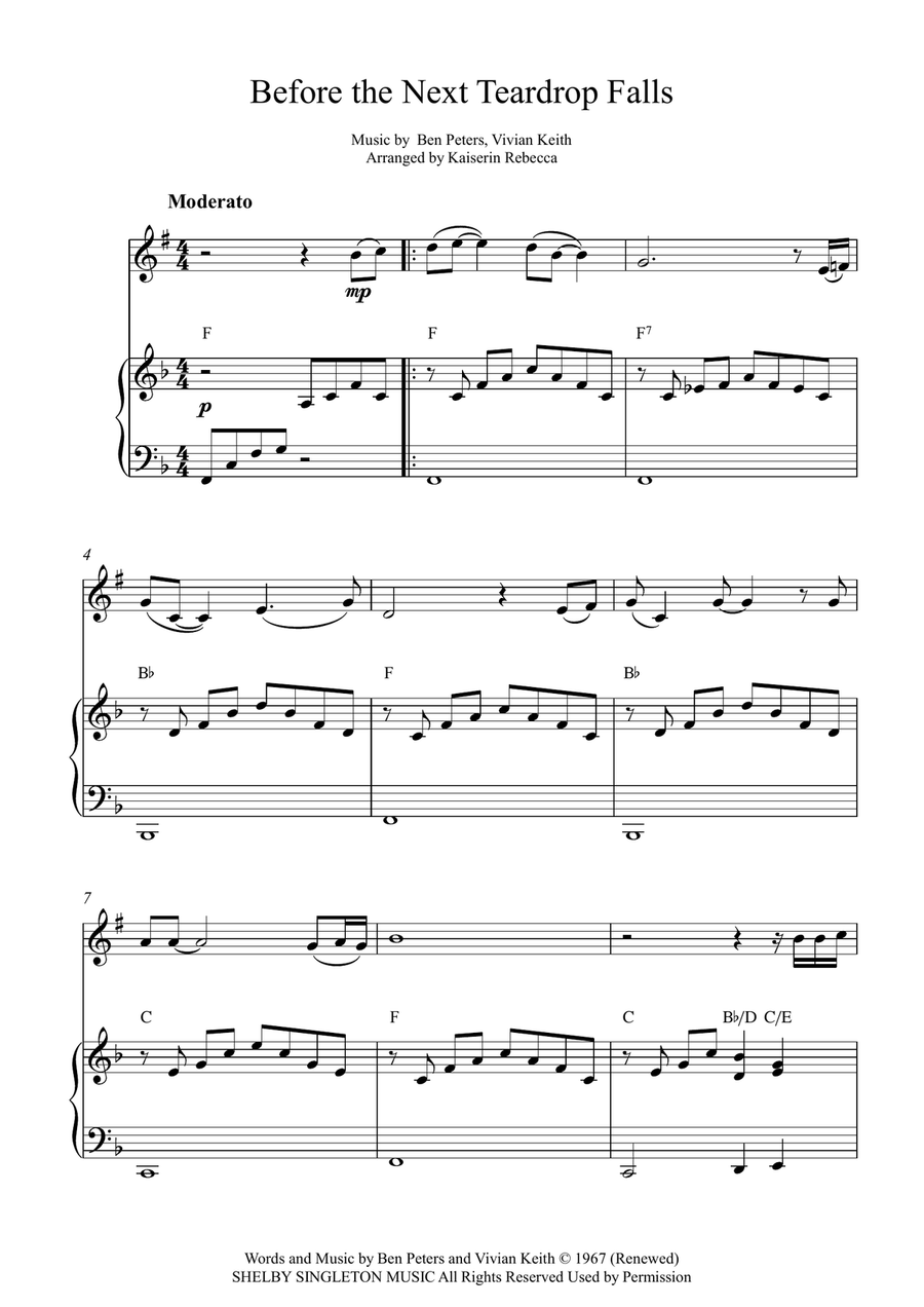 Before The Next Teardrop Falls Tenor Saxophone scores gallery preview page 1