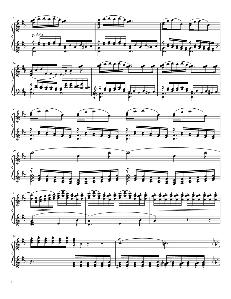 Theme from Tchaikovsky Piano Concerto No. 1 - Andantino Semplice - 2nd Movement Excerpt Piano Solo scores gallery preview page 2