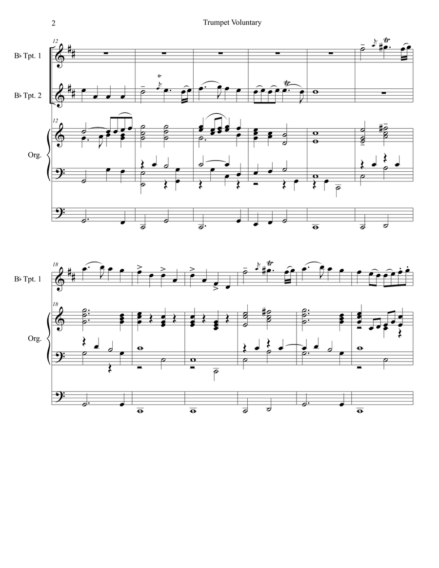 Trumpet Voluntary (Duet for Bb-Trumpet - Organ Accompaniment) Trumpet Duet scores gallery preview page 3