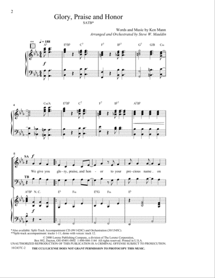 Glory, Praise and Honor 4-Part scores gallery preview page 1