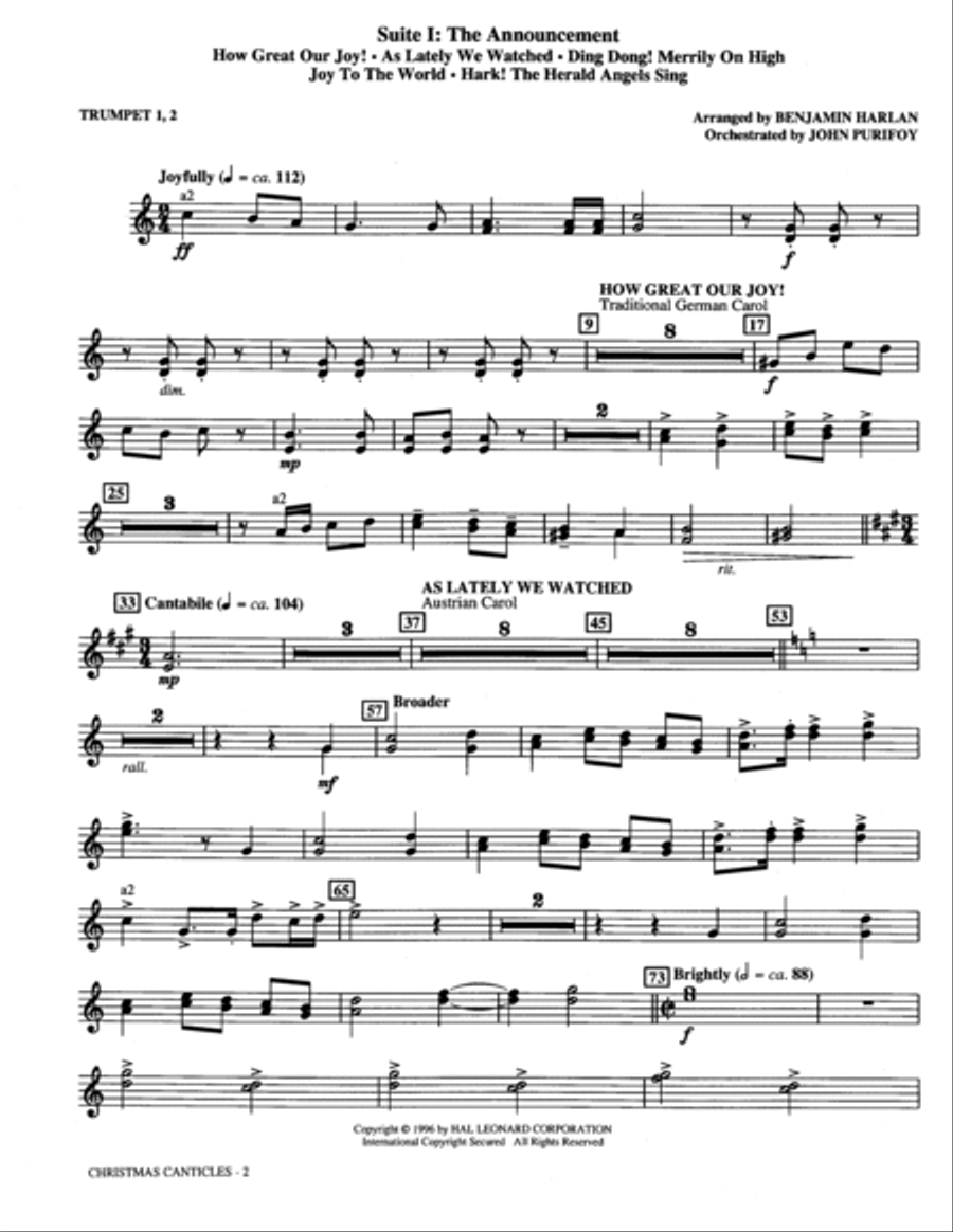 Christmas Canticles: A Cantata of Carols in Four Suites (Full Orchestra) - Bb Trumpet 1,2 Choir scores gallery preview page 2