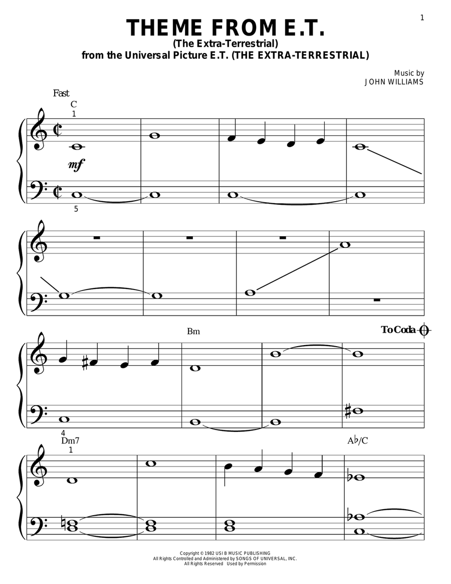 Theme from E.T. (The Extra-Terrestrial) Easy Piano scores gallery preview page 1