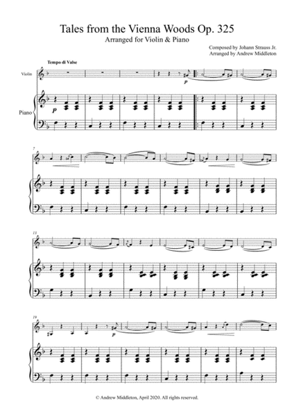 Tales from the Vienna Woods arranged for Violin and Piano image number null