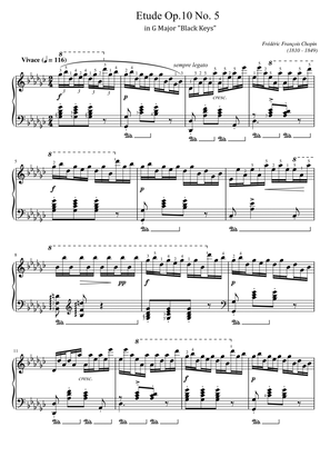 Chopin - Étude Op.10 No.5 in G♭ major 'Black Keys' - Original With Fingering - For Piano Solo