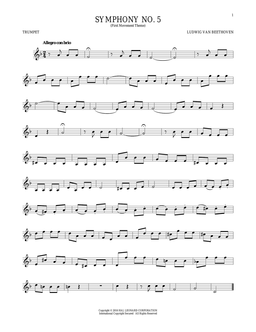 Symphony No. 5 In C Minor, First Movement Excerpt Trumpet Solo scores gallery preview page 1