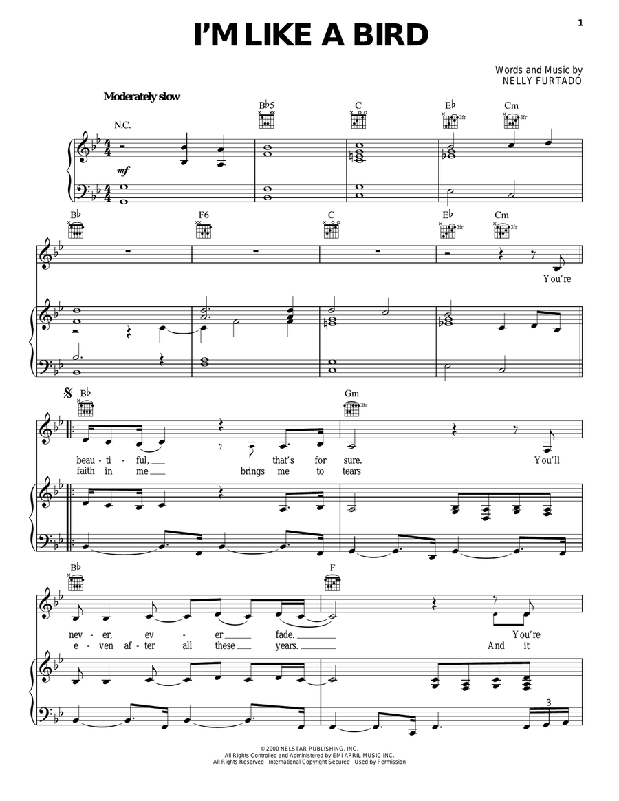 I'm Like A Bird Piano, Vocal, Guitar scores gallery preview page 1