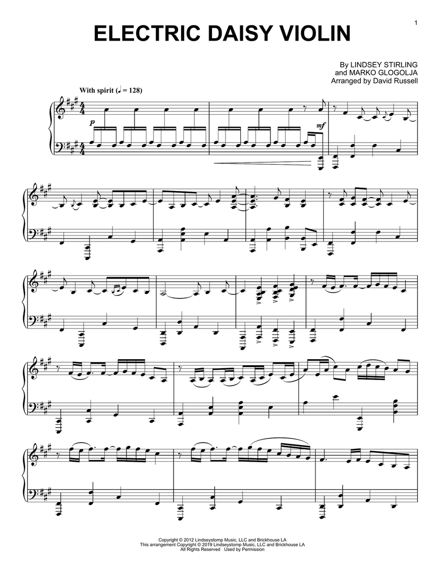 Electric Daisy Violin Piano Solo scores gallery preview page 1