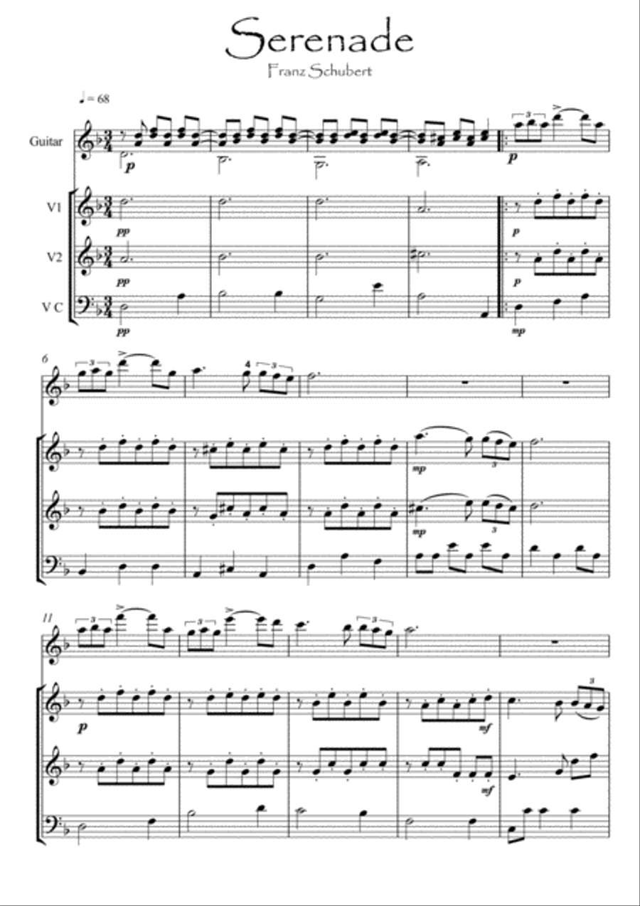 Serenade Schubert Guitar play along Small Ensemble scores gallery preview page 1