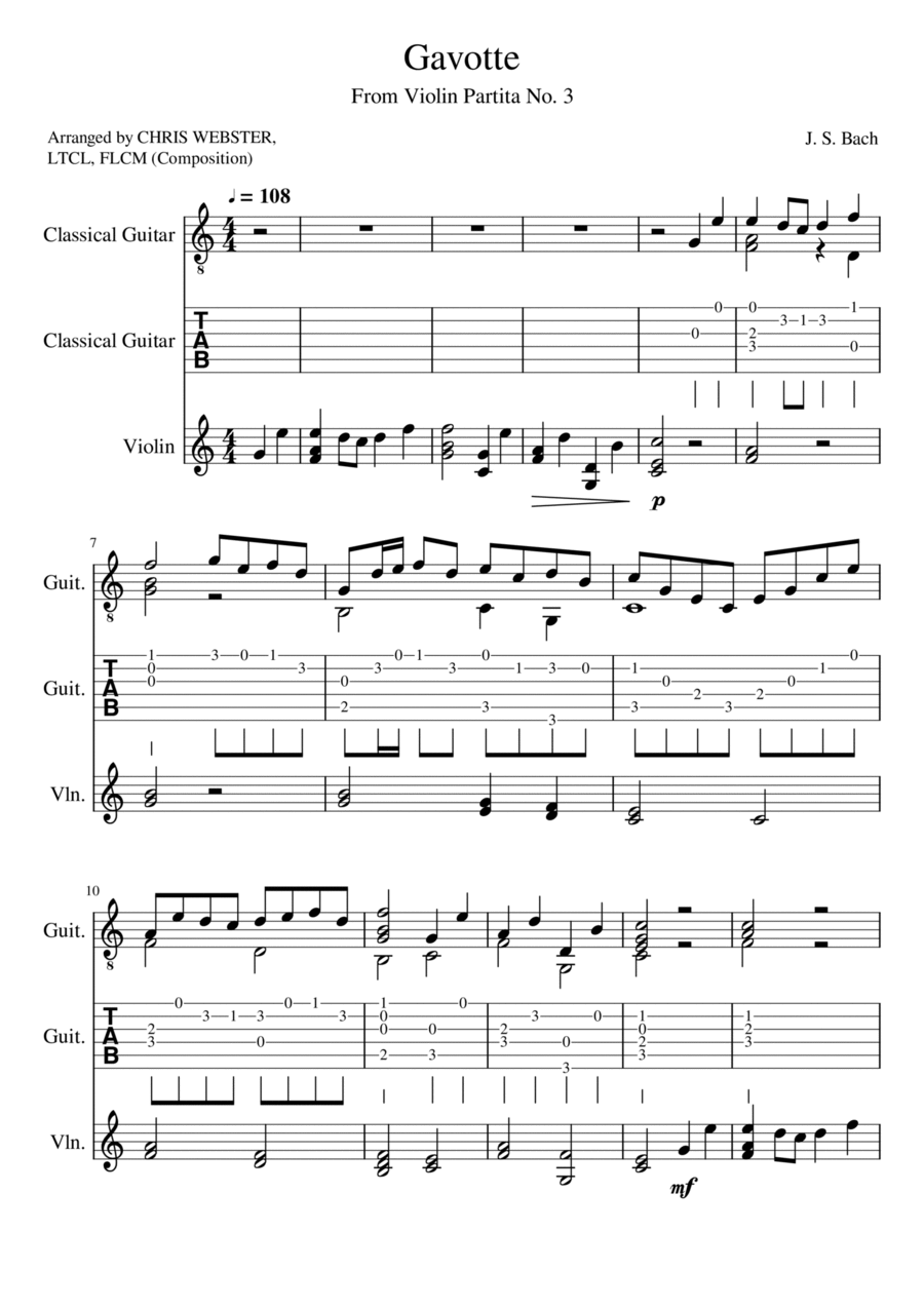 Gavotte from Violin Partita No. 3 Violin scores gallery preview page 1