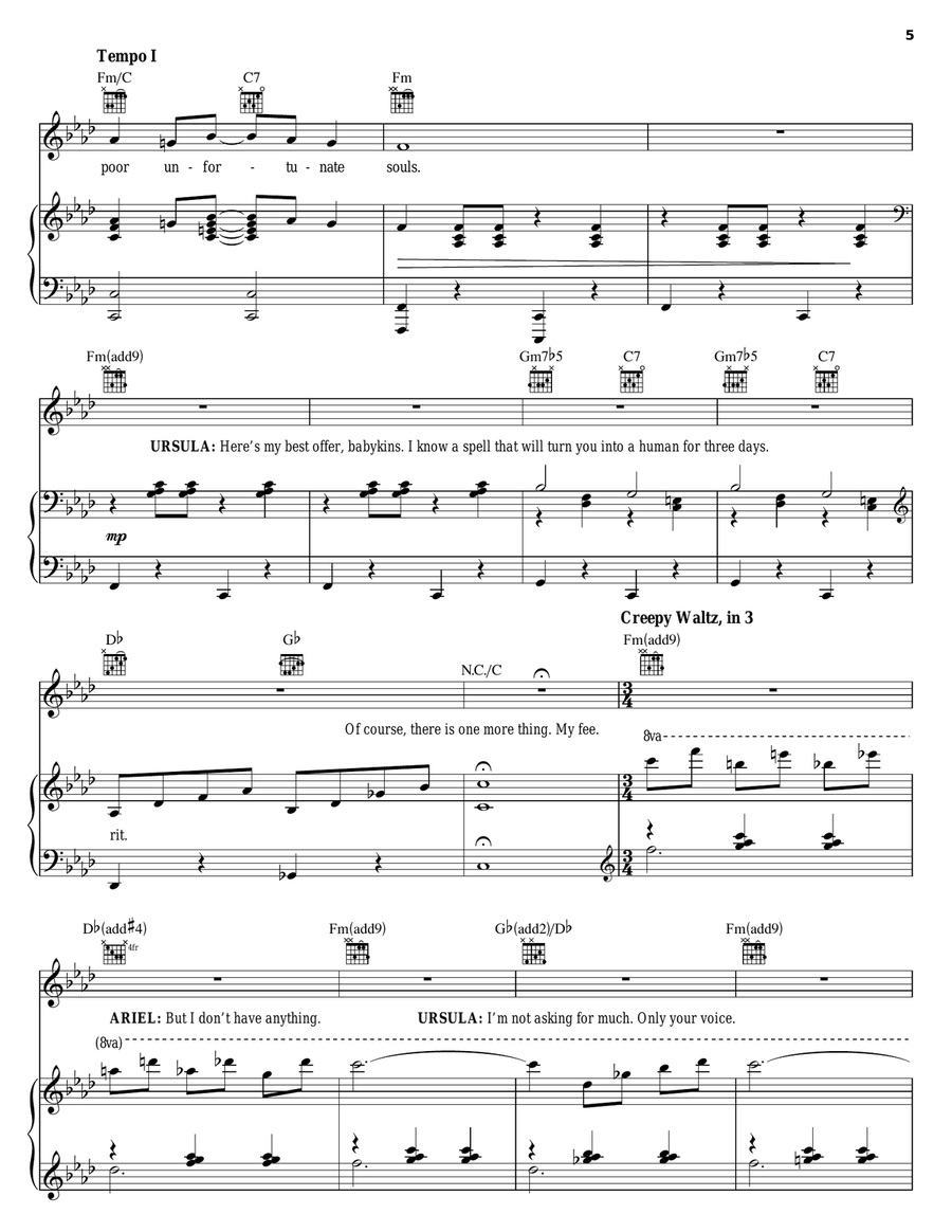 Poor Unfortunate Souls (from The Little Mermaid: A Broadway Musical) Piano, Vocal, Guitar scores gallery preview page 5