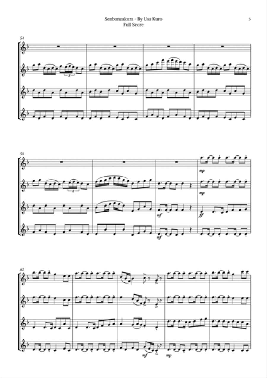 Senbonzakura Flute Quartet scores gallery preview page 5