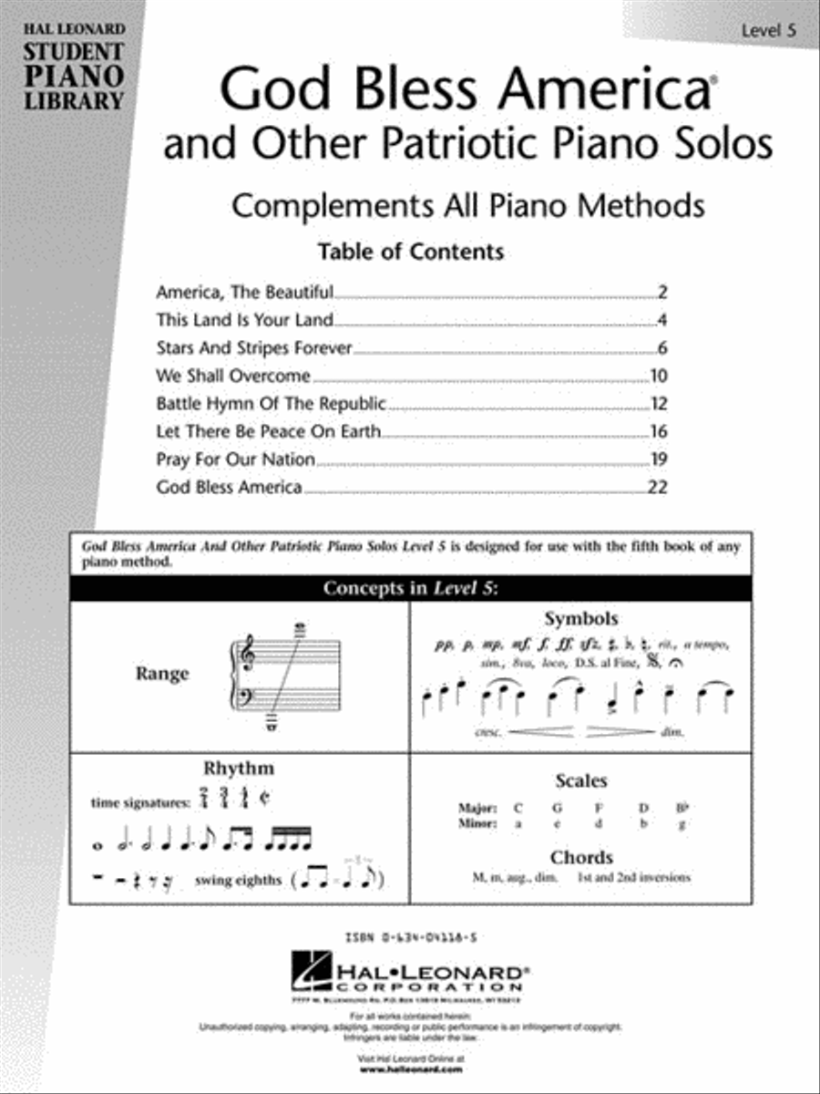 God Bless America® and Other Patriotic Piano Solos – Level 5 Piano Method scores gallery preview page 2